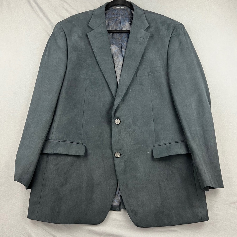 Chaps Blazer Mens 44R Faux Suede Two Button Sport Coat Charcoal Gray Good